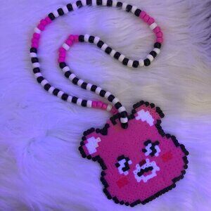 Pink Bear Rave Kandi Perler Necklace